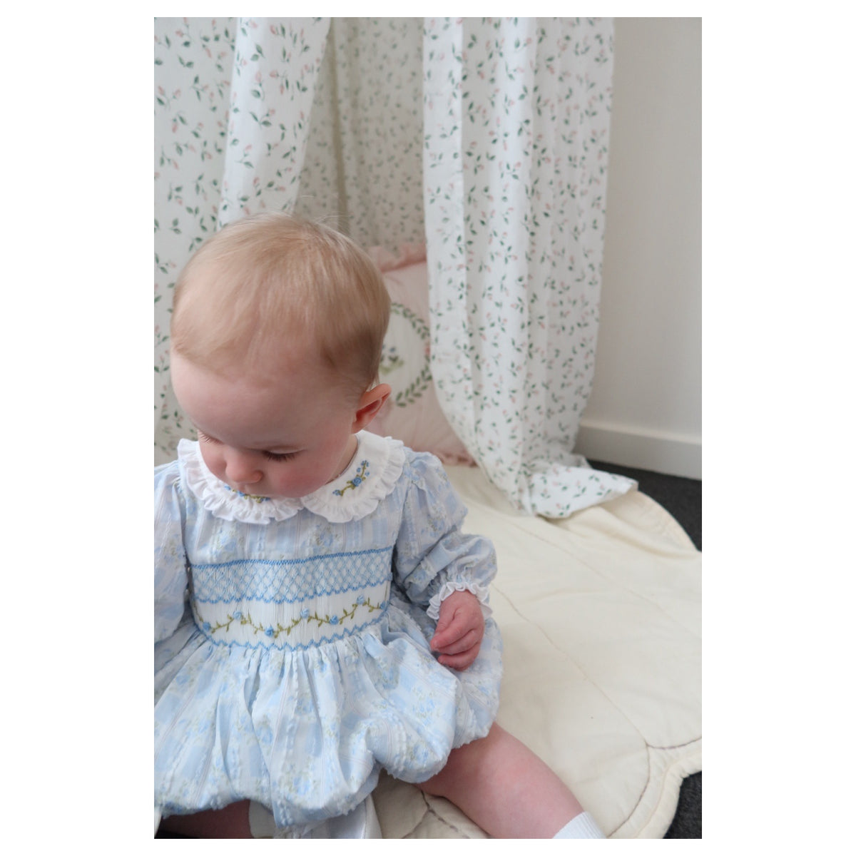 Bluebird Heirloom Smocked Romper
